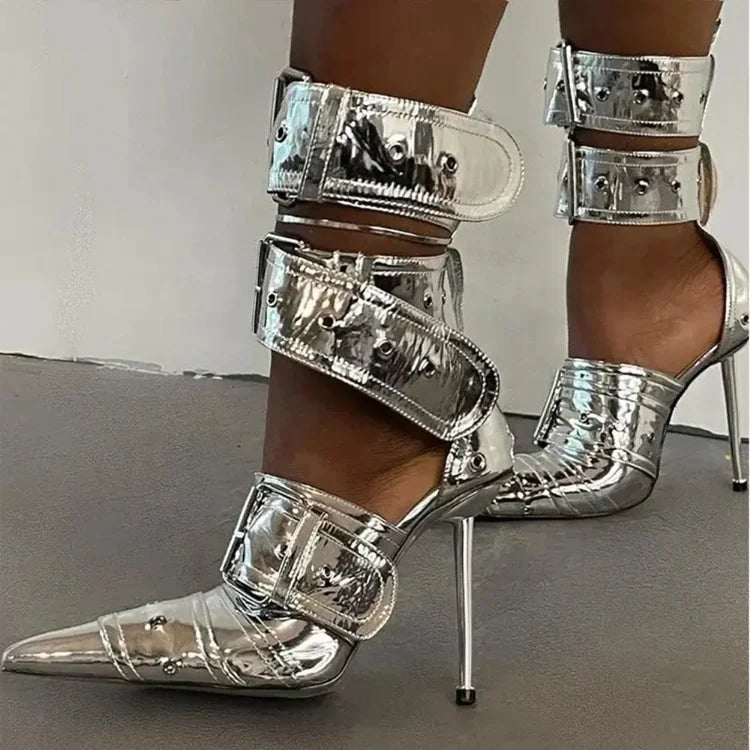 Buckle Me Up Metallic Heels - Beauty Junkee Collection