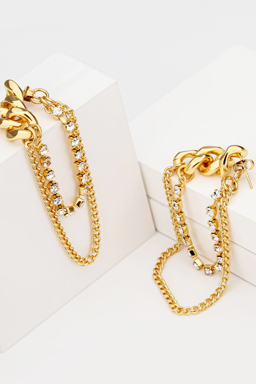 Rhinestone Copper Chain Earrings ONLINE ONLY - Beauty Junkee Collection