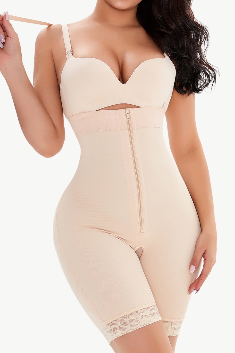 Full Size Lace Detail Zip-Up Under-Bust Shaping Bodysuit ONLINE ONLY - Beauty Junkee Collection
