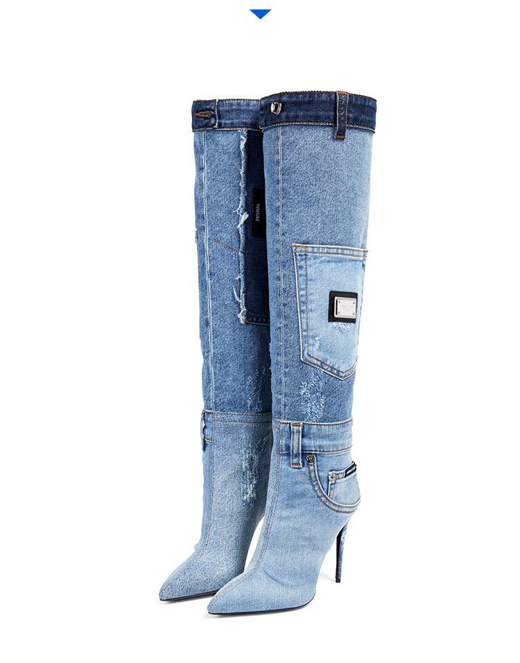 Oh GaGa Denim Knee High Boots ONLINE ONLY - Beauty Junkee Collection