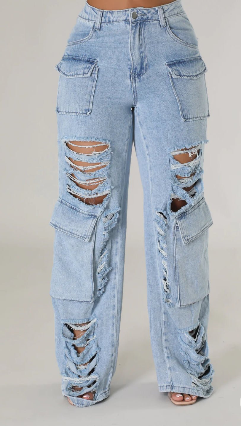 Sultry Distressed Wide Leg Denim Jenans - Beauty Junkee Collection