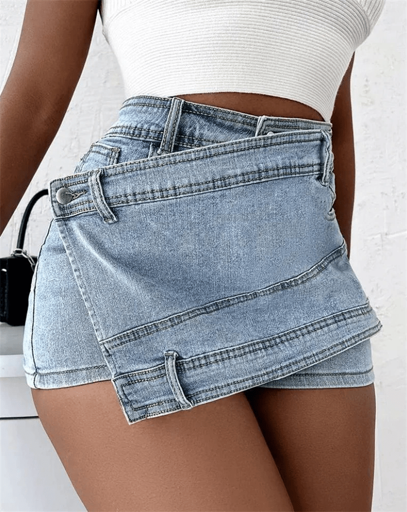 For Life Denim Asymmetrical Shorts - Beauty Junkee Collection
