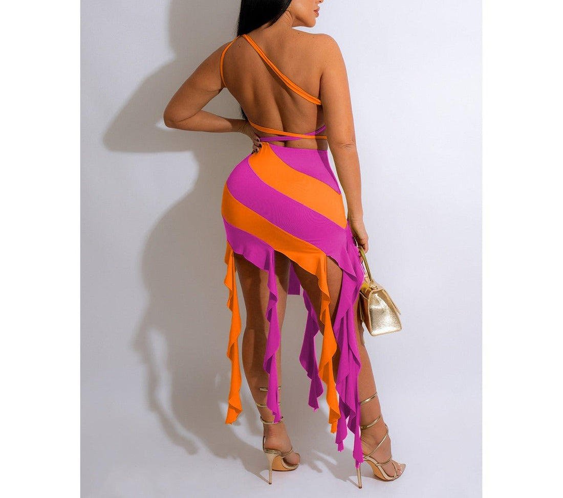 Savage One Shoulder Striped Tassel Skirt Set - Beauty Junkee Collection