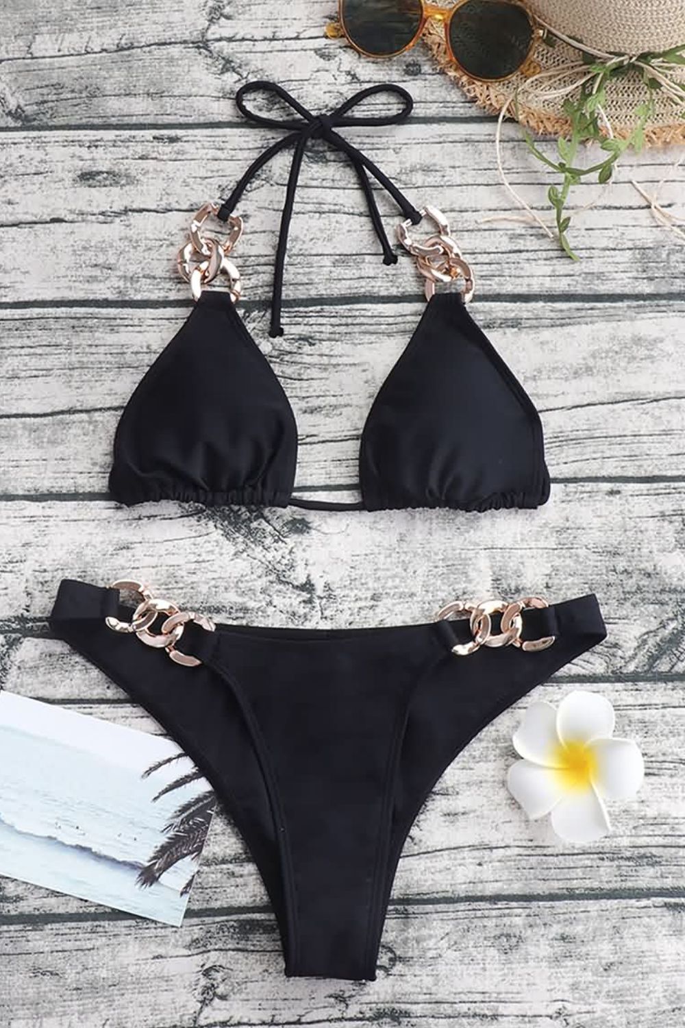 Chain Detail Tied Halter Neck Bikini Set ONLINE ONLY - Beauty Junkee Collection